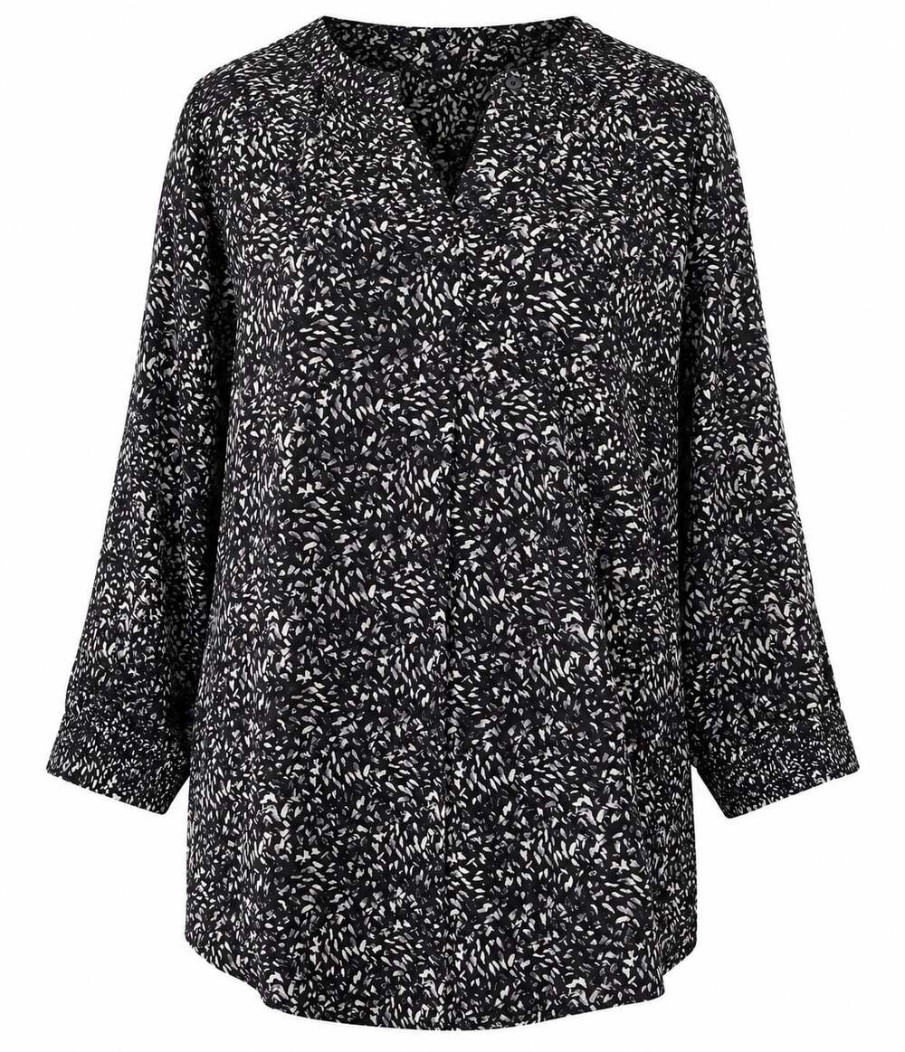 Woman Within Women's Black and White Printed 3/4 Sleeve Popover Tunic Top Plus